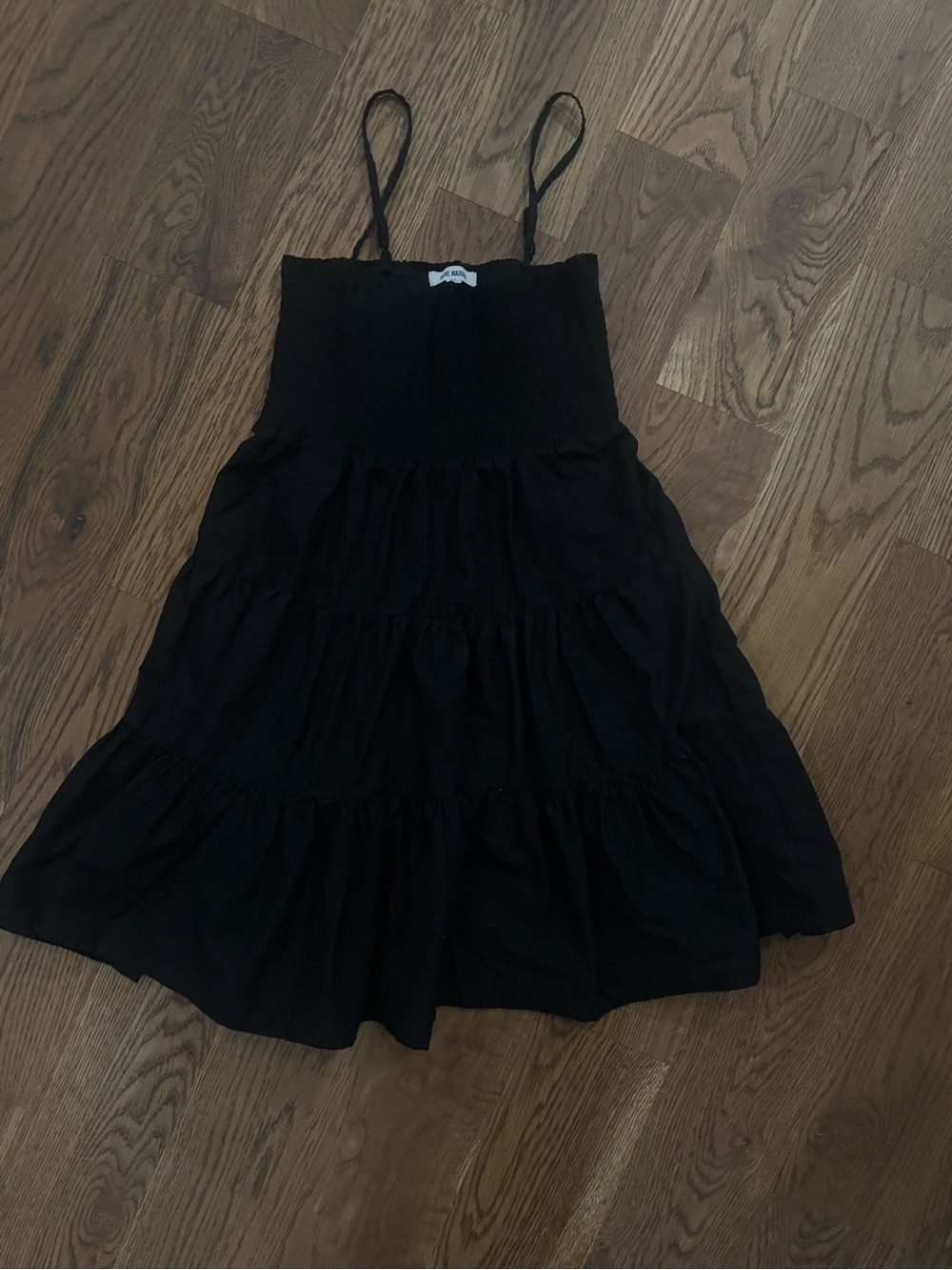 Steve Madden Black Smocked Spaghetti-Strap Baby Doll Dress